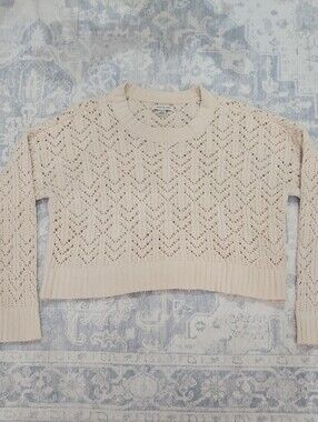 American Eagle Outfitters Light Cream Open-Knit Crewneck Sweater